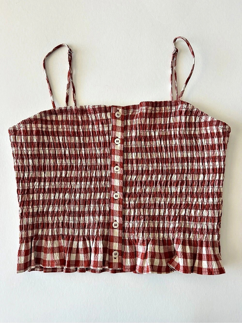 Zara Smocked Strappy Top Checkered Camisole Red & White